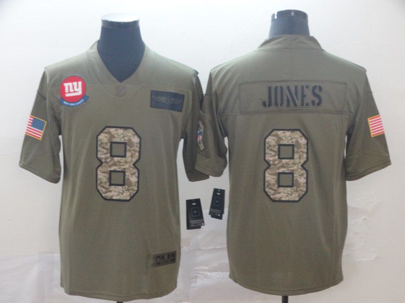 Men New York Giants #8 Jones Nike 2019 Olive Camo Salute to Service Limited NFL Jerseys